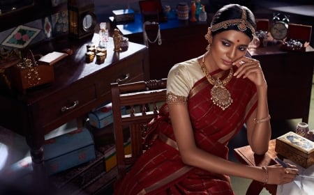 Artistic Indian Women - women, indian, jewellery, bangles, saree