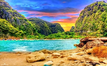 beach sunset - beach, sand, sky, water