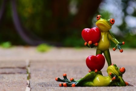 Frogs In Love - Art, Frogs, Hearts, Digital