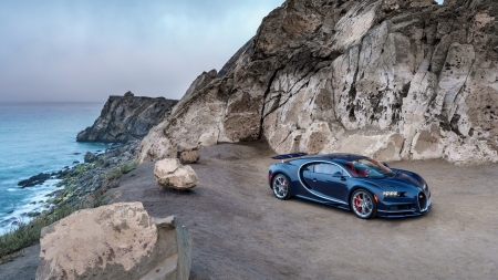 Bugatti Veyron - bugatti veyron, vehicles, veyron, bugatti, blue cars, roads, cars, coastal