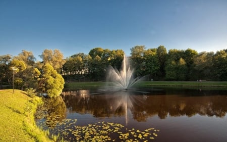 Fountain in Valmiera, Latvia - latvia, trees, nature, fountain