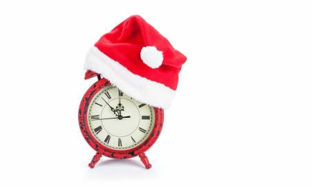 It's Christmas time! - hat, clock, christmas, santa, craciun, funny, red, time, card