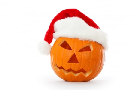 Merry Christmas! - red, funny, craciun, pumpkin, christmas, card, hat, santa, orange