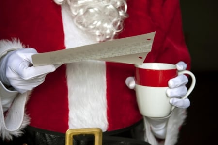 The list - white, red, list, santa, craciun, hand, cup, christmas