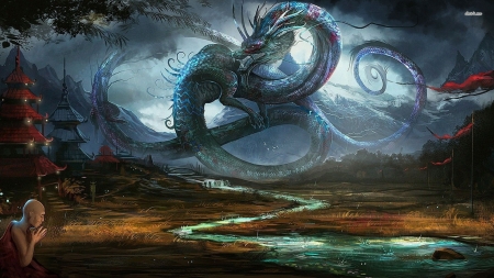 dragon in ancient chinese village