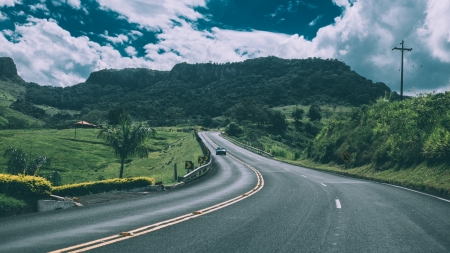 Road - forest, nature, sky, Road