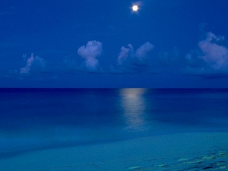 Deep Blue Sea - clouds, moon, water, evening, reflection, sky