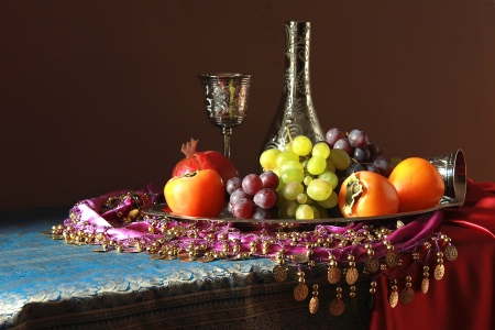 Still Life - grapes, glass, wine, fruits