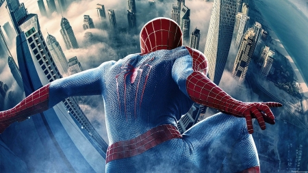 Spider Man - comics, fantasy, spider man, poster, blue, movie, city