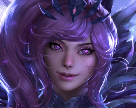 Lux - amethyst eyes, lux, chubymi, frumsuete, girl, pink, fantasy, dark element, face, luminos