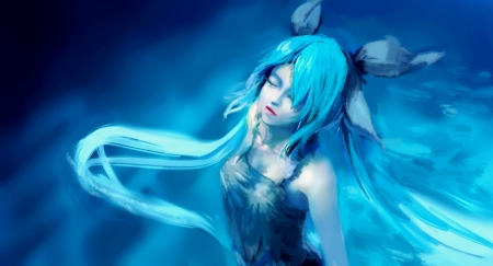 Hatsune Miku - summer, vocaloid, anime, girl, blue, manga, art, wsxmax, hair, luminos, hatsune miku