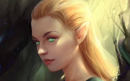 Elf girl - fantasy, blonde, elf, luminos, girl, art