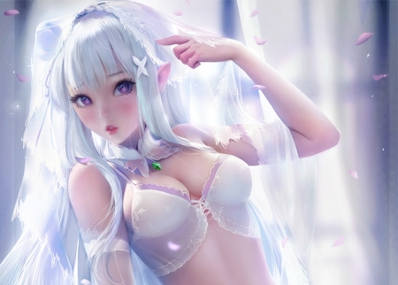 Emilia - fantasy, white, girl, art, sakimichan, emilia