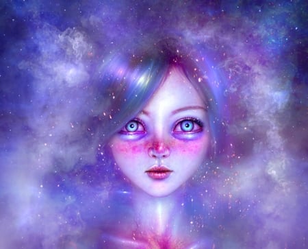 Starburn - face, girl, luminos, pink, blue, starburn, thegirlcansmile, fantasy