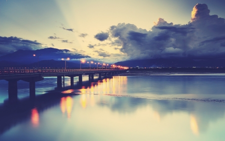 Bridge - lake, art, nature, Bridge