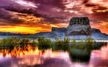 Magnificent Landscape at Dawn - nature, lake, reflection, dawn, clouds, sunset