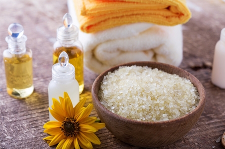 Still Life - salt, oil, towel, spa