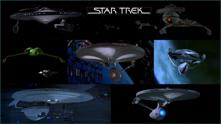 Ships from the First Six Trek Movies - Enterprise, Excelsior, Bird of Prey, Reliant, Federation, KTinga, Klingon, Grissom