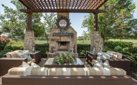 Pergola in Garden - terrace, furniture, fireplace, garden