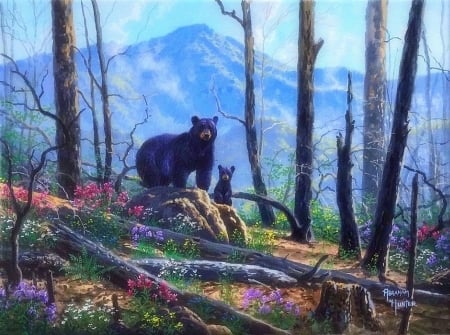 The Conquerors - summer, mountains, love four seasons, animals, attractions in dreams, bears, family, forests, wild flowers, nature, paintings