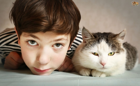 :-) - boy, animal, pisica, funny, face, copil, child, cat