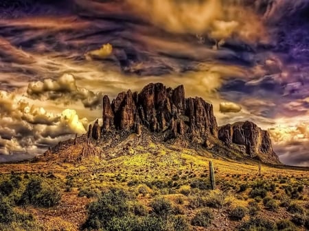 Mean Skies Over Mountain - clouds, trees, nature, green, mountain, sky