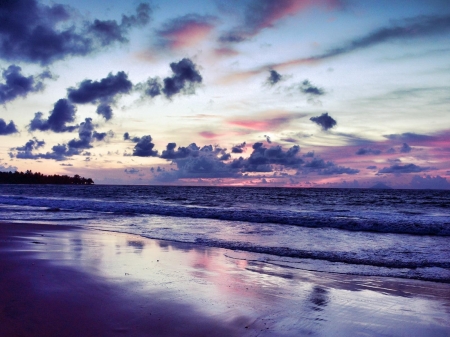 Wonderful Purple Sunset - nature, sky, purple, clouds, sunset, sea