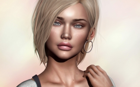 Girl - face, rendering, girl, fantasy, blonde