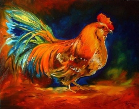 Proud Rooster - Animals, Proud, Digital, Rooster, Colorful, Art, Birds