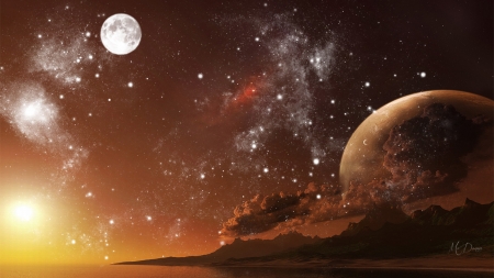 Two Moons - space, milky way, firefx persona theme, moons, planets