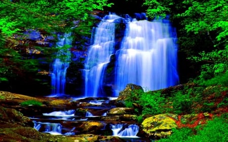 WATERFALL - NATURE, TREES, LEAVES, WATER