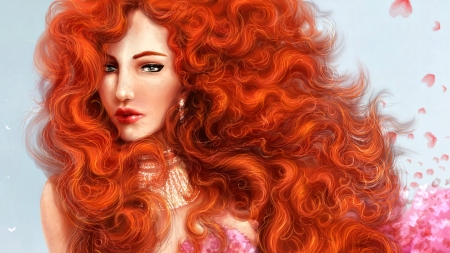 Red haired - longrand, fantasy, pink, merida, luminos, girl, redhead, art