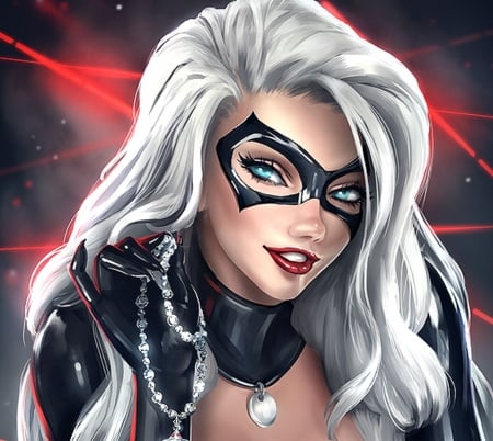 Black Cat - mask, cat, girl, jewel, blakc, madeleineink, pisica, fantasy, hand, comics