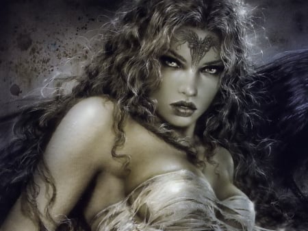 Girl - face, art, girl, luminos, luis royo, fantasy, raven