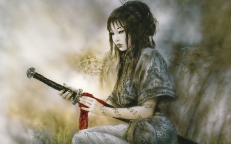 Samurai - warrior, luis royo, girl, samurai, fantasy, katana, art, asian, luminos