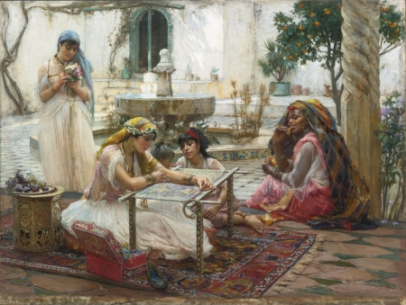 Harem - odalisque, summer, girl, harem, lumins, arthur frederick bridgman, pictura, painting, woman, art