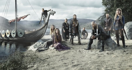 vikings - beach, girl, man, viking, boat