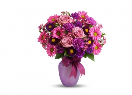 :) - vase, flower, pink, bouquet, white, valentine, rose, mother, bow, card, day