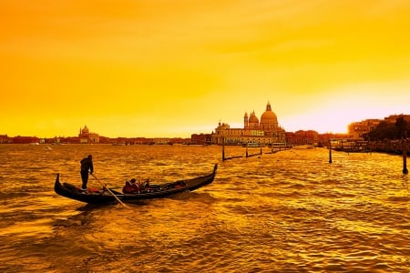 Sunset on Venice, Italy - gondola, venice, nature, sunset