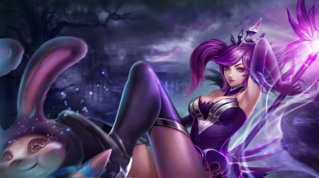 Lux - game, lux, blue, girl, elementalist, pink, bunny, dark, fantasy, purple, luminos