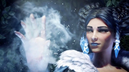 Snow Queen - fantasy, white, winter, hand, blue, model, girl, snow queen