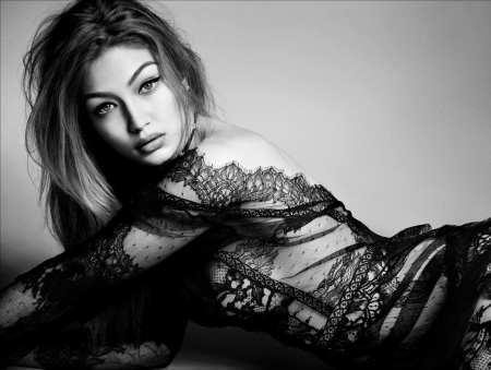 Gigi Hadid - white, woman, gigi hadid, girl, bw, black, model