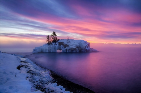 Winter Sunset - winter, nature, tree, sunset