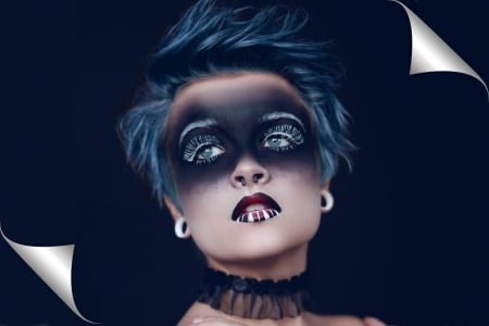 Black Painted Eyes - woman, mask, lips, eyes, black, fantasy, face, dark, digital