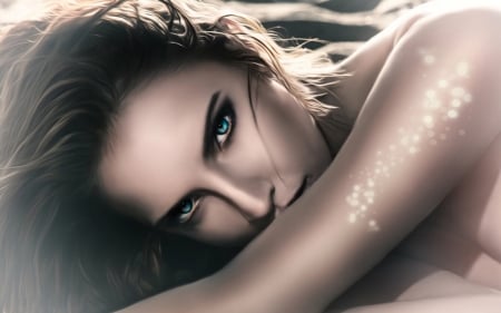 Staring  Eyes - woman, feminine, staring, eyes, lovely, face, pretty, digital art, fantasy girl