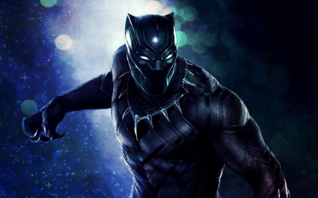 Black Panther (2018) - movie, man, blue, comics, black panther, fantasy, poster