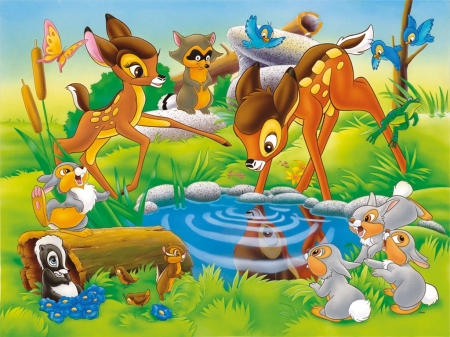 Bambi (1942) - movie, water, summer, fawn, bunny, deer, skunk, disney, animal, bambi