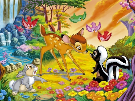 Bambi (1942) - movie, child, fawn, bunny, deer, butterfly, skunk, disney, cute, bambi