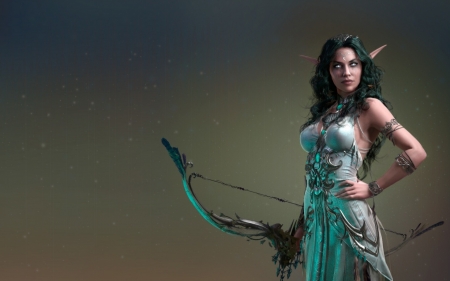 Tyrande high priestess of Elune - elf, tyrande high priestess of elune, girl, luminos, luna, fantasy, george pamfilov, archer