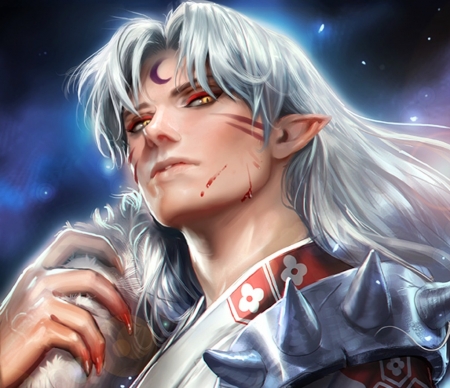 Sesshomaru - art, luminos, man, hand, blood, fantasy, sesshomaru, sakimichan